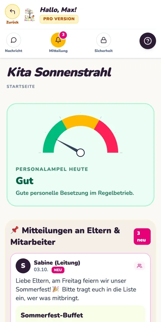 Personalampel. Beispielansicht mit Testdaten